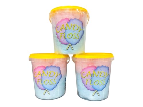 Candy Floss Tubs 6 x 50g | Pink Vanilla Blue Raspberry or Mixed Flavours | 1 Litre Tubs | Soft Fluffy Cotton Candy | Party Sweets Birthdays Weddings & Events 6 x Mixed Blue Raspberry & Pink Vanilla