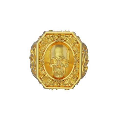 Baroque Skull Signet Ring, Sterling Silver Gothic Biker Jewelry, Memento Mori Statement Rings, Victorian Skull Ring For Men4