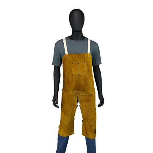 IRONCAT 7011 Leather Split Leg Bib Apron – 24in. x 36 in. Welding Chaps with Anodized Snaps and Rivets, Kevlar Sewn, Split Cowhide Leather. Welding Protection Apparel - Thumbnail 2