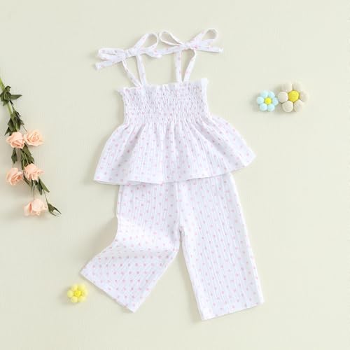 Image of Thorn Tree Toddler Girl Clothes Plaid Printed Sleeveless Pleated Camisole Linen Pants Set Baby Summer Outfits