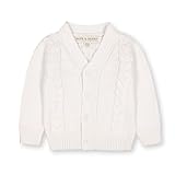 Hope & Henry Baby Long Sleeve Organic Cable Knit Cardigan Sweater, 0-3 Months, Soft White