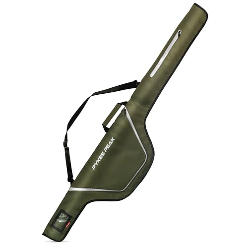 PYKES PEAK Funda para Caña de Pescar con Almacenamiento para Carrete | Ligera Bolsa de Viaje para Cañas con Correa Ajustable | Resistente al Agua | 53 in (4.4 ft) | Oliva
