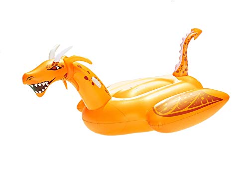 Aqua Splash Oversized 8 Foot, LED Inflatable Dragon Pool Floatie, 4 Mode 16-Color LED Light-Up, Ride On Pool Float, Fun Party Float, Orange