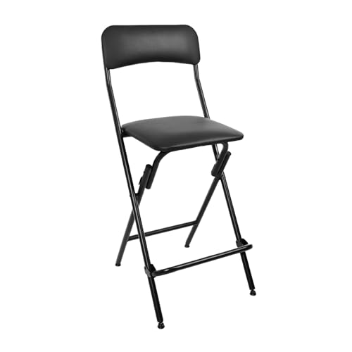 VENI HOME Seat High 25 Folding Bar Stool with Backrest Leather Padded oldable Stool Chair for Gardening Kitchen Shop Cafe Black (1Pack)