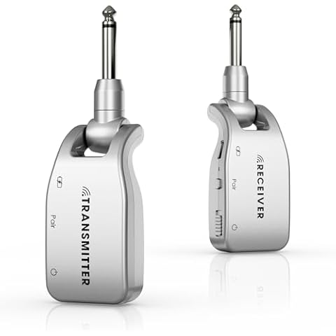 Caymuller Wireless Guitar System 2.4 GHz Guitar wireless system wireless guitar transmitter receiver with USB 6 Channels Transmission Range for Electric Guitar Bass Acoustic Guitar,Band,Rehearsal,Show Cover