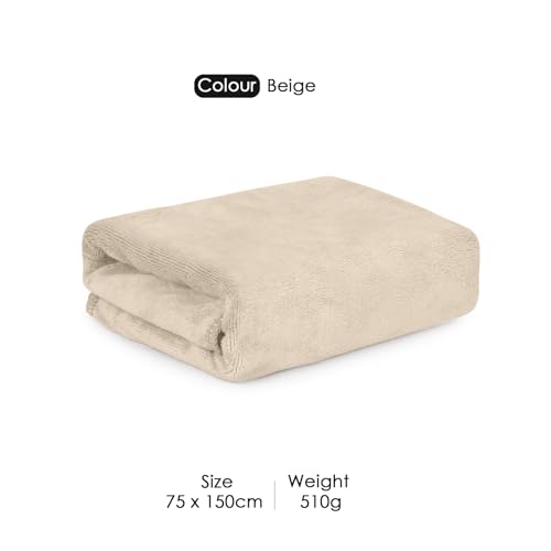 Image of HOUSSE Premium Microfiber Bath Towel - Extra Large 75x150cm Quick Dry Towels for Women Men & Kids | Super Soft Plush 550 GSM | Ultra Absorbent for Home Swimming Sports & Travel (Beige)