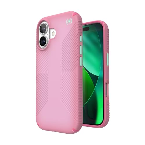 Image of Speck Presidio LUX Grip for iPhone 17 Case, MagSafe-Compatible, Slim Protective Case, IBIS Pink /Dark IBIS /KANOM Green