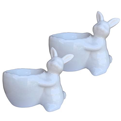 Kiaotime Easter Bunny Porcelain Egg Cup For Soft Hard Boiled Egg, Easter Bunny Rabbit Tealight Candle Holder For Easter Spring Decoration Dinner Dinning Room Table Centerpiece Décor cover
