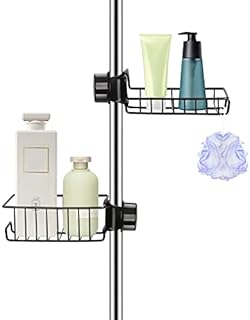 2Pcs Rustproof Shower Caddy No Drill, YHANEC Stainless Steel Bathroom organiser Tray, Shower Soap Shampoo Holder Rack Storage, Kitchen Sink Shelf, for 18-27mm Shower Rail