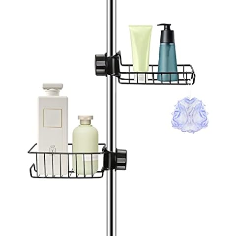 2Pcs Rustproof Shower Caddy No Drill, YHANEC Stainless Steel Bathroom organiser Tray, Shower Soap Shampoo Holder Rack Storage, Kitchen Sink Shelf, for 18-27mm Shower Rail Cover