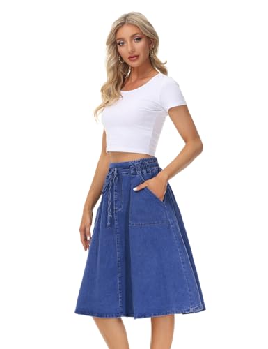 Women's Casual Midi Denim Skirt Elastic High Waist Jean Skirts XXL — view 2