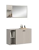 xonox.home – 2-TLG. Garderobenkombination Station 106x192x37 cm in Kaschmir – Garderobenmöbel-Set aus Schuhkommode und Garderobenspiegel – elegant & platzsparend