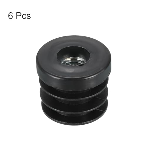 Image of uxcell 6Pcs Inserts for Round Tubes with M10 Thread, for 30mm /1.18 inch OD Round Tube, Round Black Plastic Plug Caster Insert Chair End Caps Furniture Leg Plug