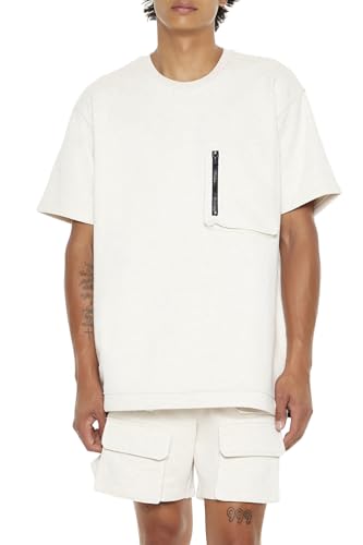 Forever 21 T-shirt surdimensionné chiné avec poche zippée pour homme, crème, Taille M