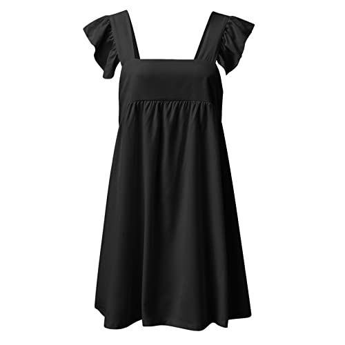 MRAFDGFB Vestido branco feminino vestido de verão elegante gola bolso puffles vestido sem mangas ves