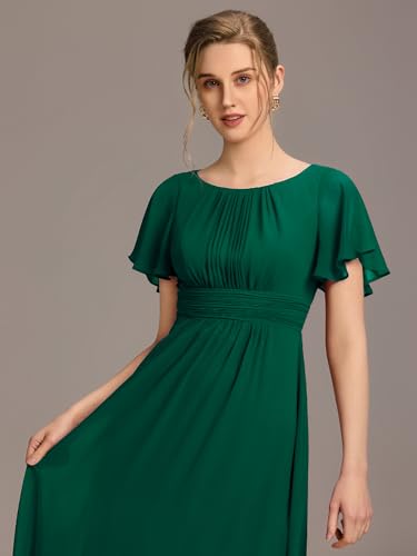 Image of Ever-Pretty Women's Spring Elegant Round Neck Short Sleeve Chiffon Empire Waist Floor Length Formal Dresses Bridesmaid Dress