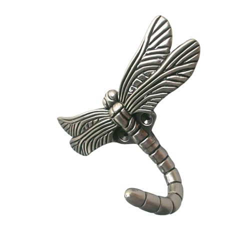 minkissy Gancho de Pared para Abrigos Diseño de Libélula Vintage, Acabado Plata Antigua, Tamaño Compacto, Gancho Resistente para Colgar Ropa, Toallas y Batas en Hogar, Dormitorio o Cocina