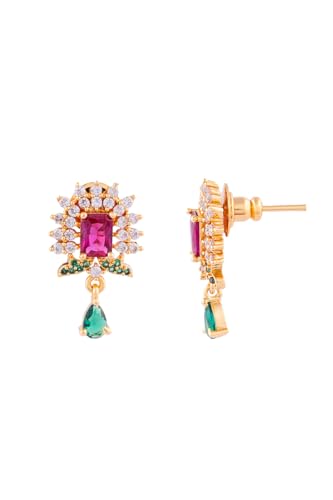 Image of Radha's Creations brass Ruby Emerald stud earrings one gram gold for women and girls one gram gold