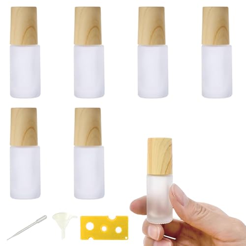 EsiFare ロールオンボトル 木目 5ml すりガラス ミニボトル アロマ保存容器 アロマ 精油 香水 おしゃれ 漏斗付き スポイト付き 遮光瓶 6本 遮光 詰替ボトル 遮光カラフル 油小分け コスメ 詰替え 携帯便利 旅行用のサムネイル