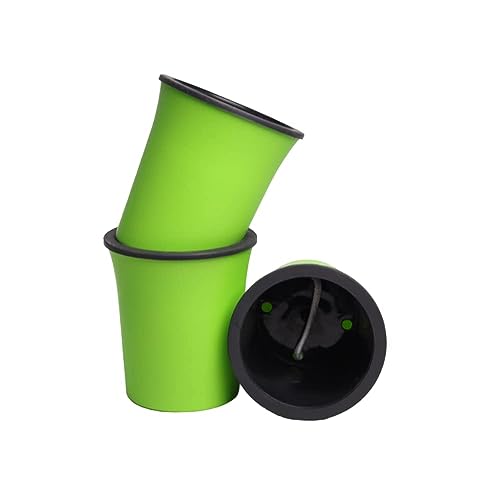 Image of Oslo Self Watering Pots | Planters for Your Home Living Room Office Decor, Round Plastic 4.3 Inch Set of 3 (Mocca) (Green)