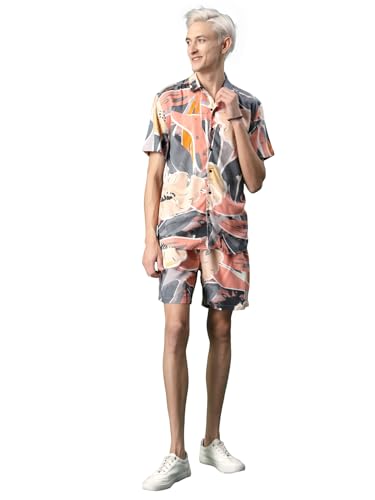 Image of Rigo Printed Co-Ord Set for Men's | Casual Shirt & Shorts Night Suit Set | Lounge-wear Nightdress Pajama Set for Men's | Night Wear, Beach Wear, Vacation Wear Outfit
