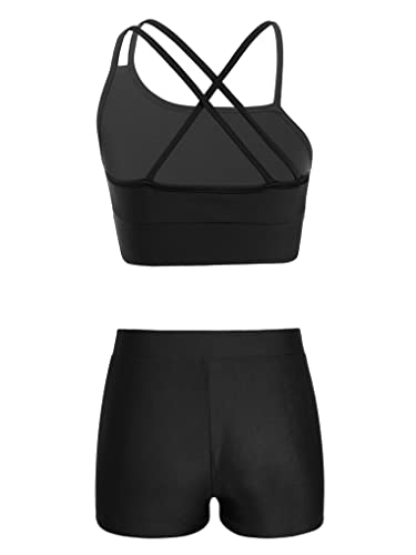 Hansber Kids Girls 2 Piece Dance Outfits Crop Top with Booty Shorts Active Set Gymnastics Leotard Dancewear Swimwear2