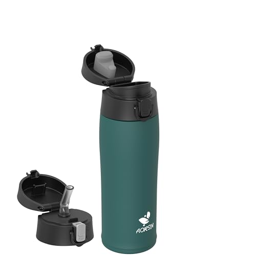 AORIN Borraccia Termica, Borraccia in Acciaio Inox 18/8, 500ml Borraccia Bambini, Bottiglia Termica Senza BPA e Perdite, Thermos per Sport, Outdoor e Pendolarismo con 2 Coperchi