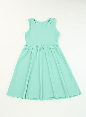 Blibean Girls Summer Dress Tween Kids Solid Sun Sundress Knit Outfits Casual Fashion Dressy Flowy Clothes Sleeveless Clothing Size 8-9 Years Old Light Mint Green #TOP2