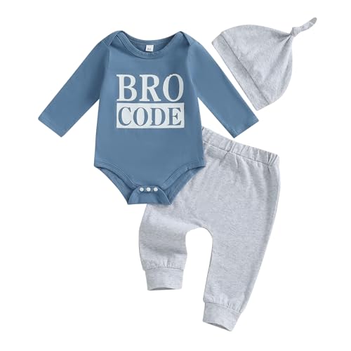 Image of Baby Boy Outfit Newborn Little Brother 3 6 9 12 18M Romper Infant Letter Print Onesie+ Pants+Hat 3PCS Clothes