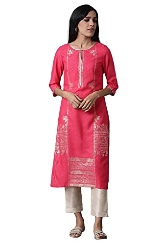 Image of W for Woman Viscose Women Foil Printed Round Neck Regular Kurta
