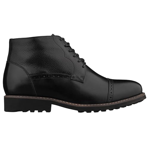 Image of CALTO Men's Invisible Height Increasing Elevator Shoes - Black Leather Lace-up Cap-toe Boots with Inner Faux Fur - 3.2 Inches Taller - Y41083 - Size 10.5 D(M) US