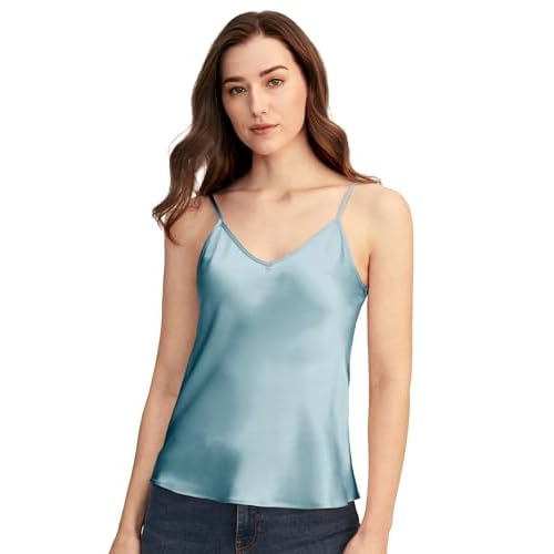 LilySilk Womens Silk Camisole 100% 19MM Mulberry Silk Basic Tank Tops Summer Casual Classic Top Loose Small Blue Haze