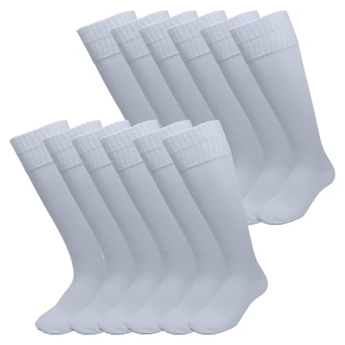 Image of White Baseball Socks, Adult Soccer Sock Knee-high for Men Womens Sports Comfortable Football Team Sock Moisture Wicking Baseball Unisex, 12 Pairs White