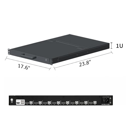 Image of 1U Rack Mount KVM Console Built-in 8 Port HDMI KVM Switch, 19 inch Rackmount Monitor, Keyboard and Touchpad, OSD /Hotkey /Button Switching,1280X1024@60Hz, 5:4 Aspect Ratio, Incl. KVM Cable and Ground Wire