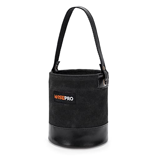 WISEPRO Canvas Mini Tool Bucket, 6 Inch Mini Tool Bag with Leather Reinforced,Organizers Bucket for Jobsite Carrying Nails,Bolts and Heavy Small Supplies