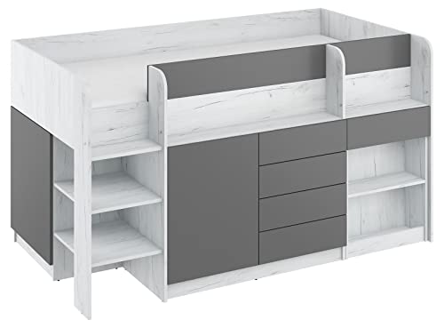 BIM Furniture Etagenbett Smile L Kindermöbel, Möbelset für EIN Kinderzimmer, EIN Bett mit Schreibtisch, Regalen, Schubladen: Linke Seite (Craft Weiß/Graphit)