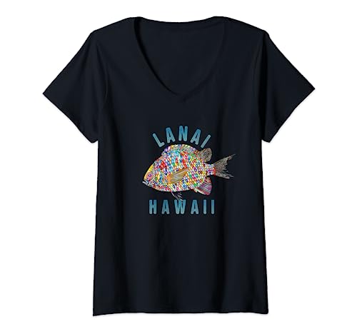Lanai, diseño de playa de Hawaii Camiseta Cuello V