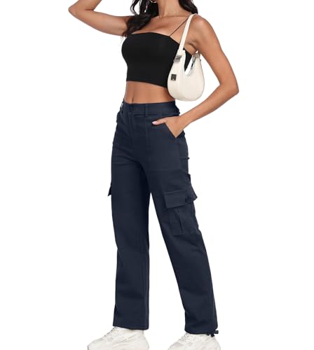 FREEOAK Women's High Waisted Cargo Pants Baggy Y2K Streetwear Stretchy Pants with 6 Pockets Ankle Drawstring - image 2
