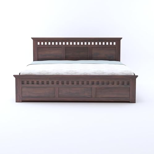 Image of TG Furniture Sheesham Wood Queen Size Bed with Hydraulic Storage | Wooden Double Bed with Storage for Bedroom & Hotel | Platform Cot Bed Palang | 78 X60 | Walnut Finish