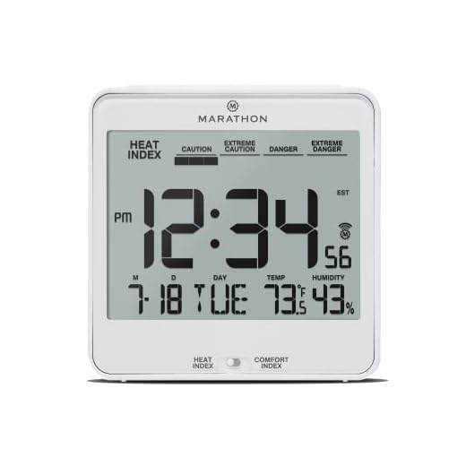 Marathon Atomic Alarm Clock with Heat and Comfort Index - Date and Indoor Temperature. Backlight, Snooze and Loud Alarm - Batteries Included - CL030054WH (White)