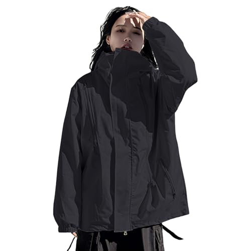 [Ｋａｙｉｙａｓｕ] ウインドブレーカー レディース マウンテンパーカー マウンテン ジャケット スタンドカラー 撥水 防風 防寒 秋 冬 カジュアル S-2XL(L ブラック)
