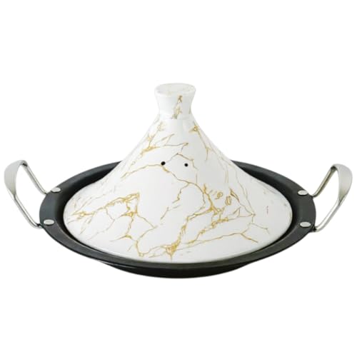 Royal Swiss Tajine 38 cm – Edelstahl mit Keramikdeckel & Dampfventil | Für Induktion, Gas, Ofen & Mikrowelle | Energiesparend, Spülmaschinengeeignet, Marokkanischer Schmortopf (Weiß, 38 cm)