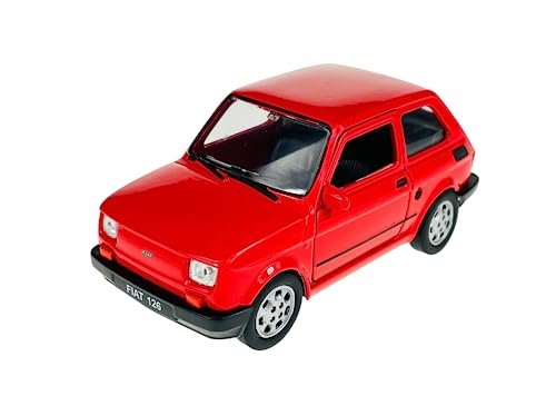 Scala 1:34 - 1:39 Welly Modello Auto Compatibile con FIAT 126 Rosso Equivalente Polski FIAT 126p 1972-2000 1/34-1/39 Metal Model Auto Die Cast Nuovo in scatola