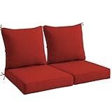 Sundale Outdoor Olefin Deep Seat Cushion Set of 2, Patio Chair Cushion and Pillow, Water-Resistant Sectional Sofa Pad with Straps Red, 24 x 24 x 4 Inches