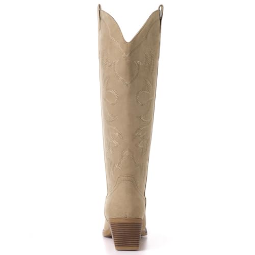ZBVB Cowgirl Boots for Women - Cowboy Boots Knee High with Pointed Toe, Chunky Heel and Classic Embroidery for Concert, Wedding, Rodeo, Party — view 5