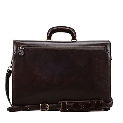 Maxwell Scott | Mens Quality Leather Large Briefcase - 3 Section | The Tomacelli3 | Handmade In Italy | Dark Chocolate Brown #TOP3