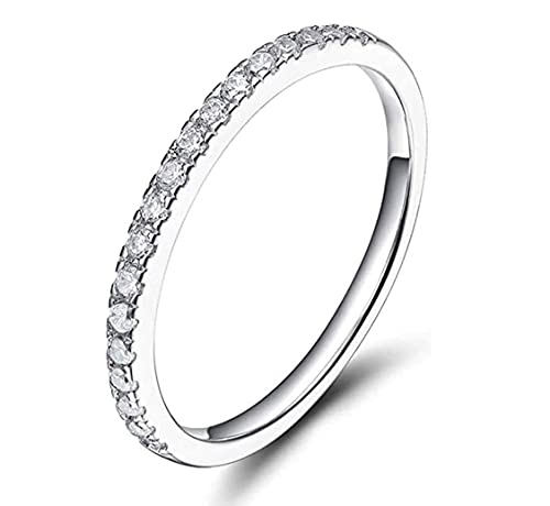WDIYIEETN Fashion Jewelry 2mm 925 Sterling Silver Wedding Band Cubic Zirconia Half Eternity Shiny Crystal Stackable Engagement Ring (6)