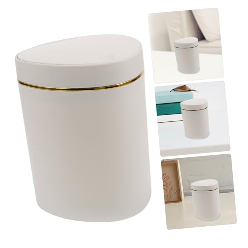 Mini papelera de mesa blanca con tapa de presión miniatura 7
