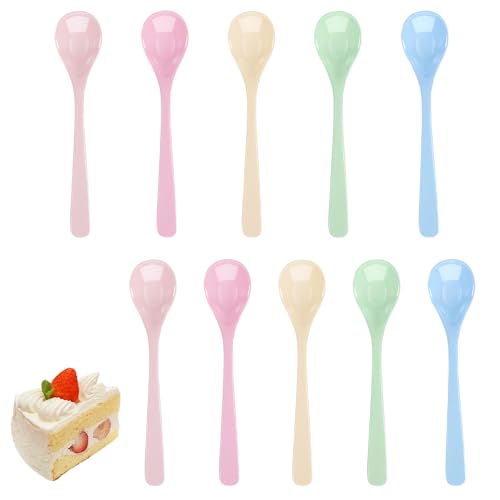 Lot de 10 cuillères à œufs en plastique - Petites cuillères à soupe - Cuillères en plastique - Cuillères en plastique - Long manche - Cuillères à glace en plastique - Pour café, boissons, œufs, yaourt