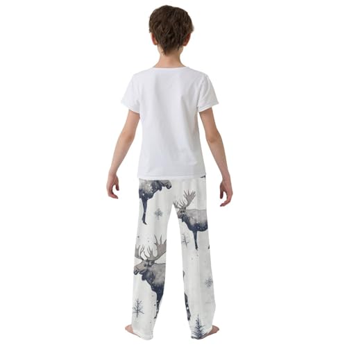 ZZXXB Winter Moose Boys Long Pants Soft Trousers Elastic Waist Kids Lounge Bottoms with Pockets S-XL3